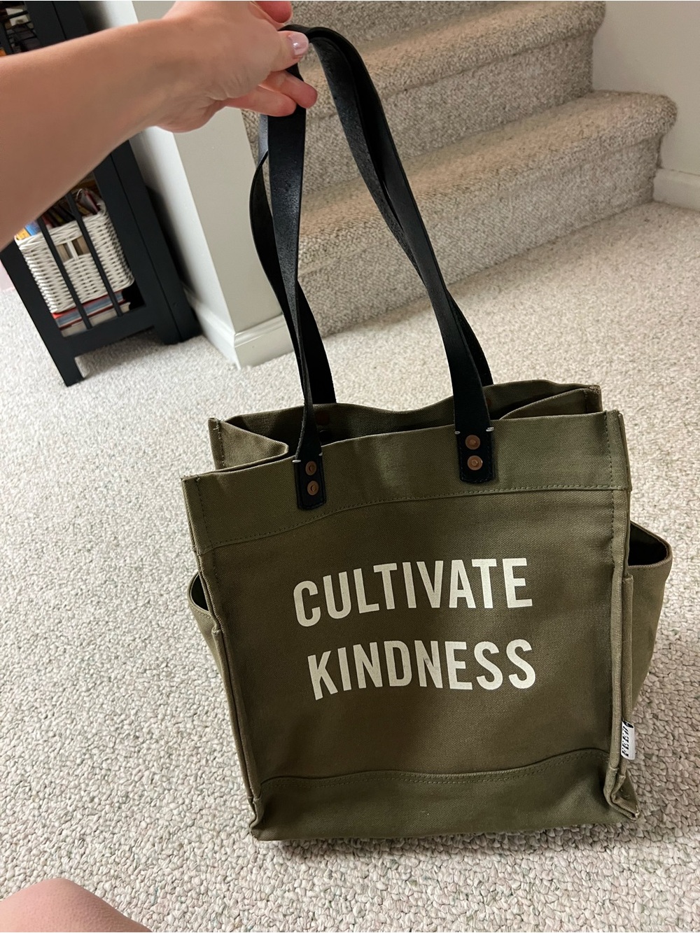 FEED Olive Canvas Tote Bag with Inner Zipper Pocket